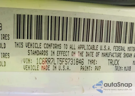 2015 Ram 1500 Big Horn from USA, damaged, VIN 1C6RR7LT5FS731846